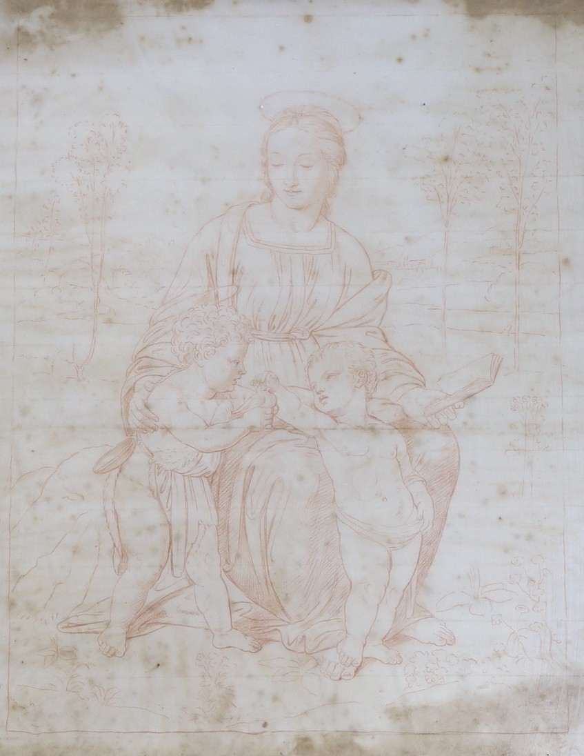 After Raphael, sanguine sketch on laid paper, virgin and child with infant St. John, 41.5 x 32cm